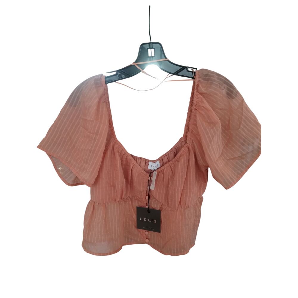 Le Lis Women's Size Medium New Babydoll Sheer Cropped Milkmaid Button up Top